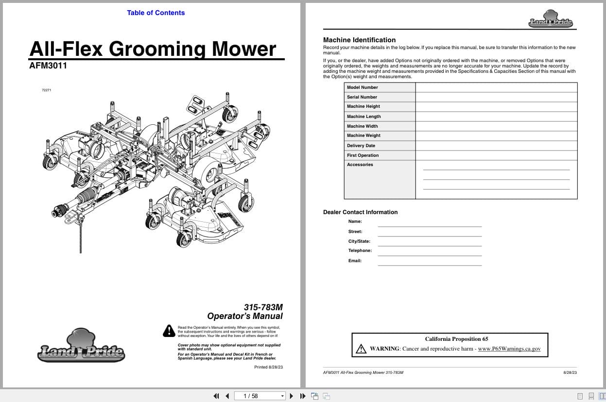 Land Pride All Flex Grooming Mowers AFM3011 Operation Manual 315 783M (1)