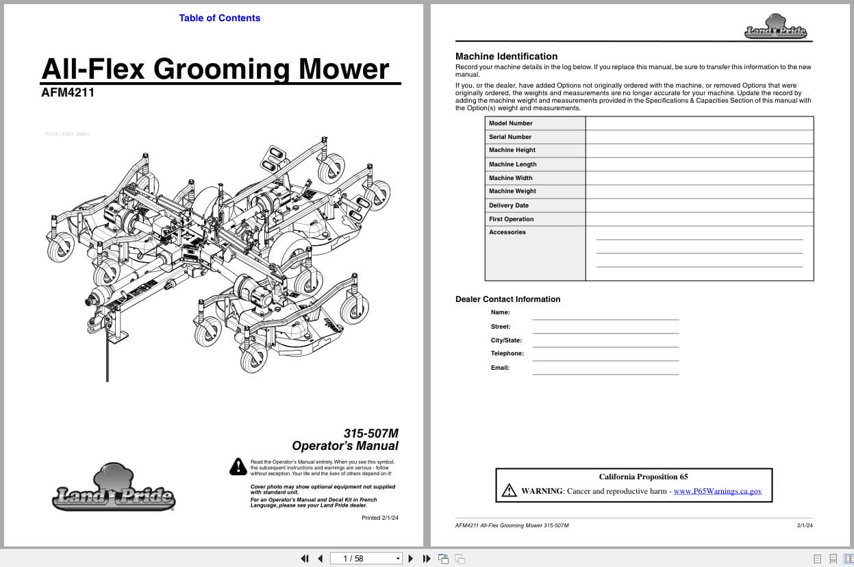 Land Pride All Flex Grooming Mowers AFM4211 Operation Manual 315 507M (1)