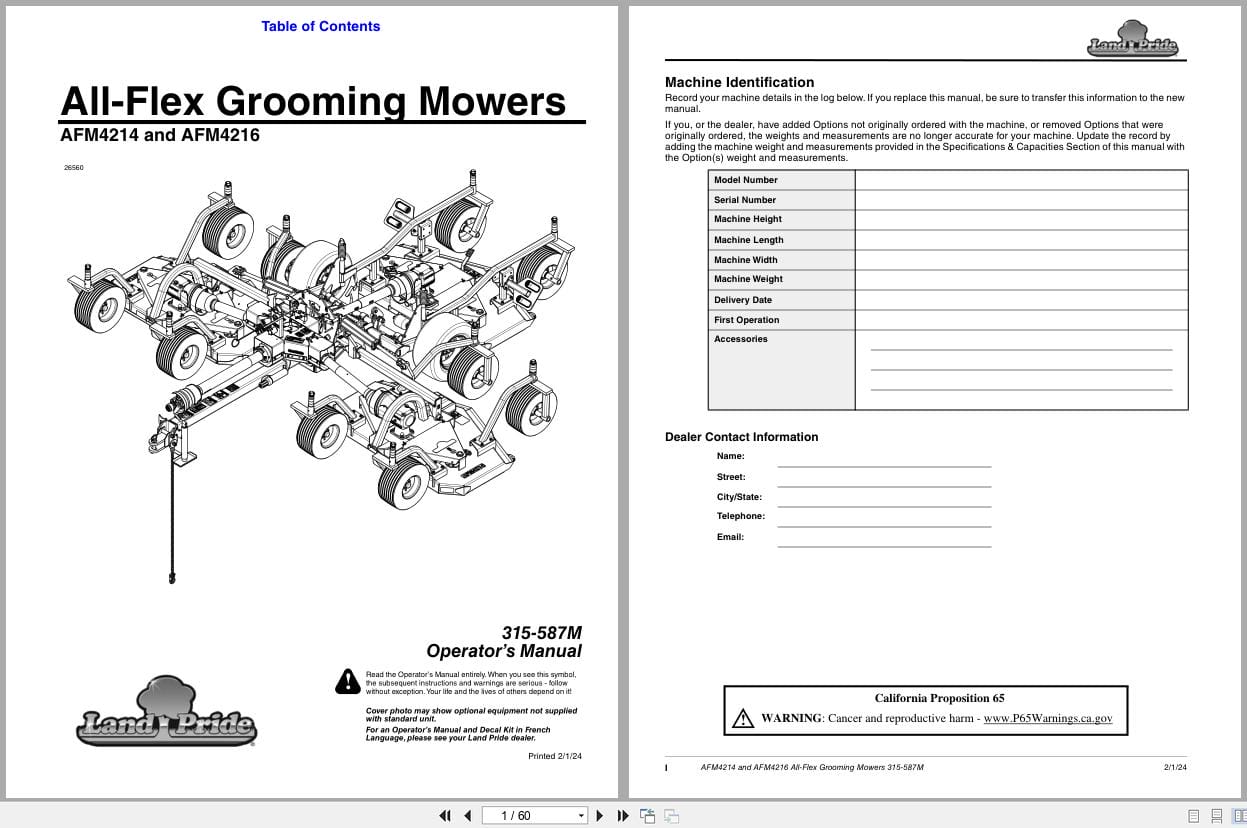 Land Pride All Flex Grooming Mowers AFM4214 AFM4216 Operation Manual 315 587M (1)