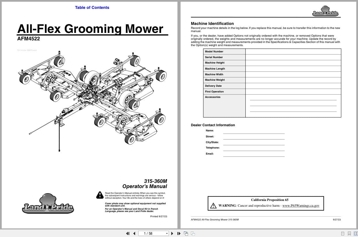 Land Pride All Flex Grooming Mowers AFM4522 Operation Manual 315 360M (1)