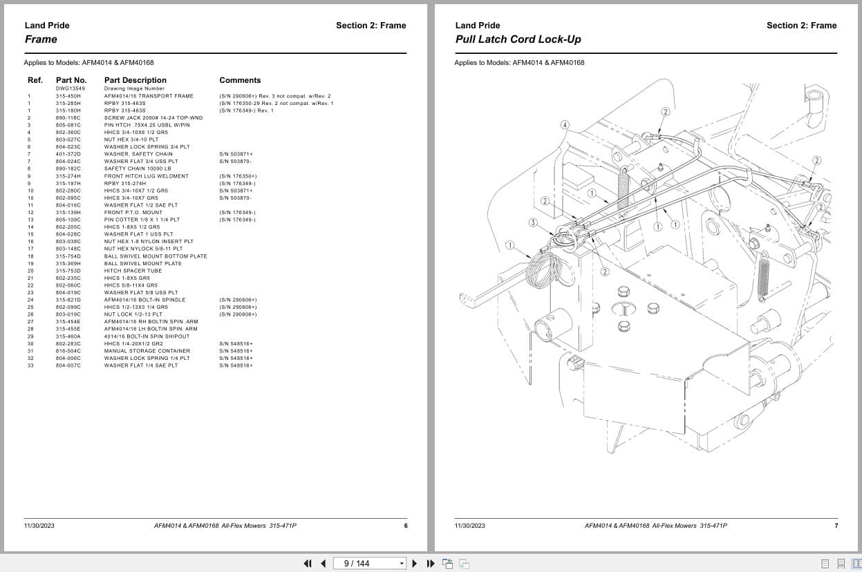 Land Pride All Flex Mower AFM4014 AFM40168 Parts Manual 315 471P (2)