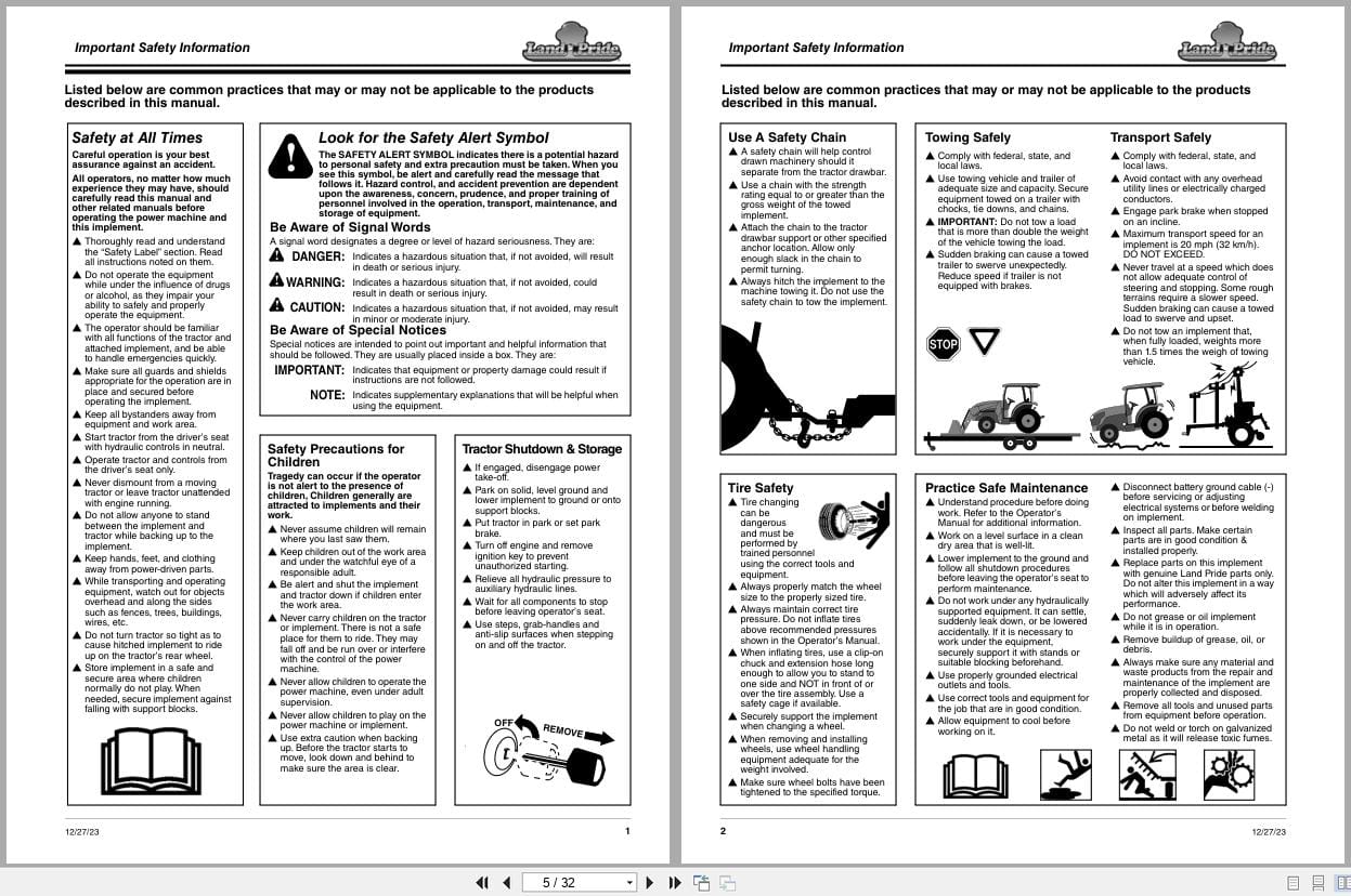 Land Pride Arena Grader AG1560 AG1572 AG1584 Operation Manual 307 324M (2)