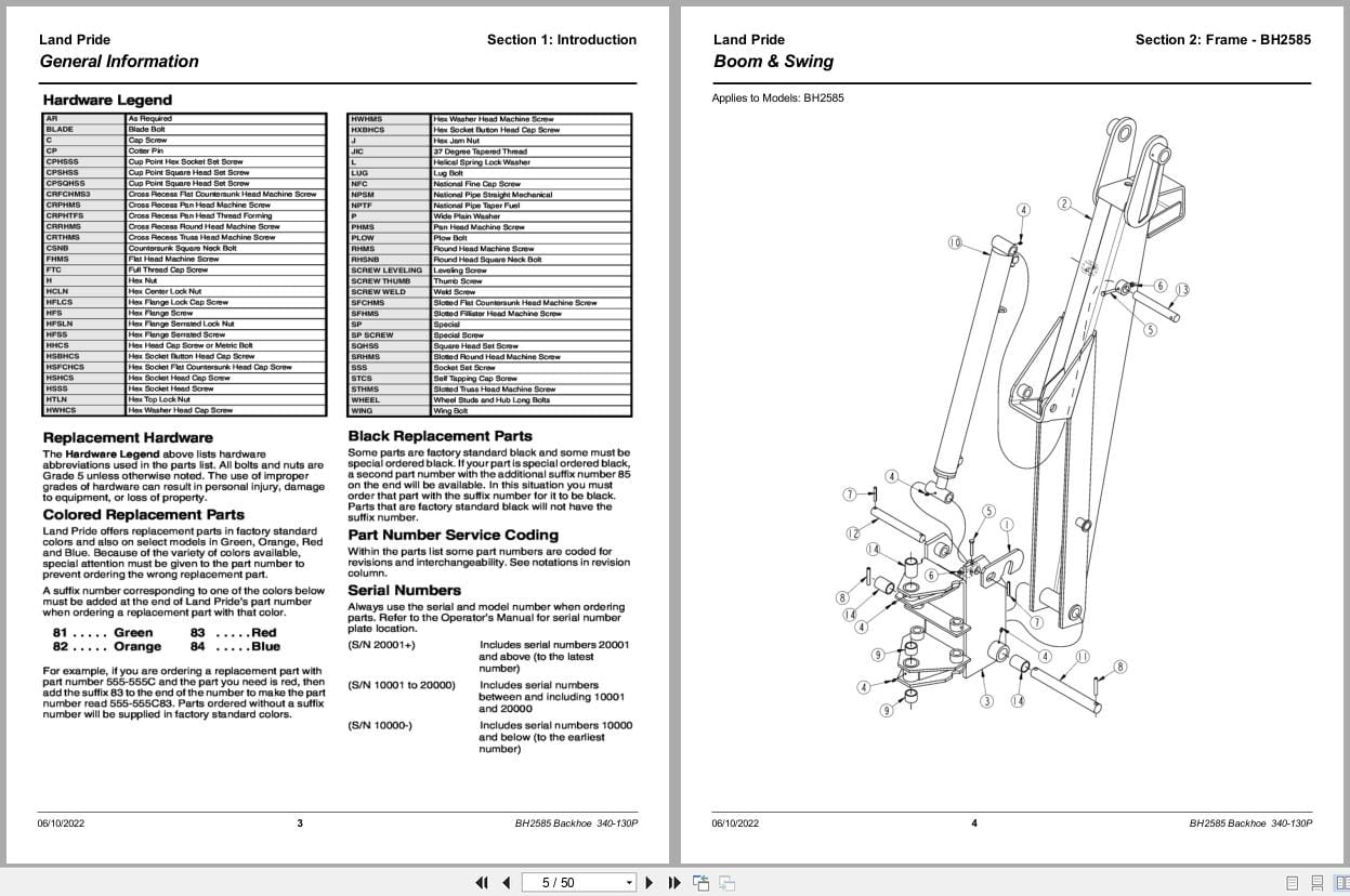 Land Pride Backhoe BH2585 Parts Manual 340 130P (2)