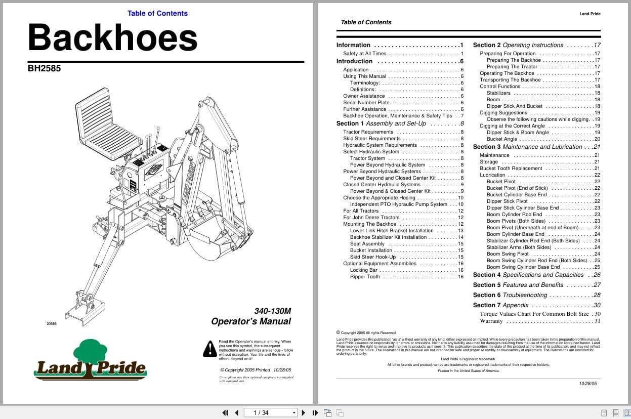 Land Pride Backhoes BH2585 Operator Manual 340 130M (1)