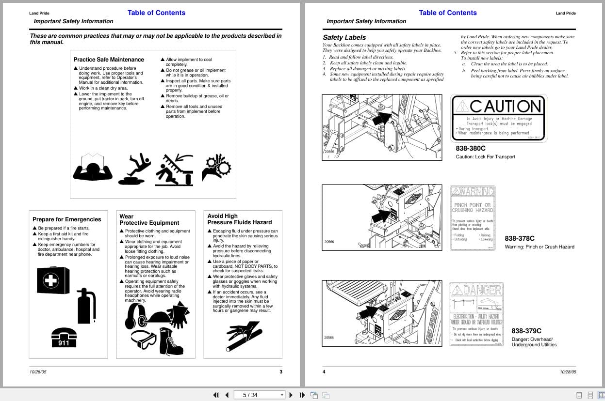Land Pride Backhoes BH2585 Operator Manual 340 130M (2)