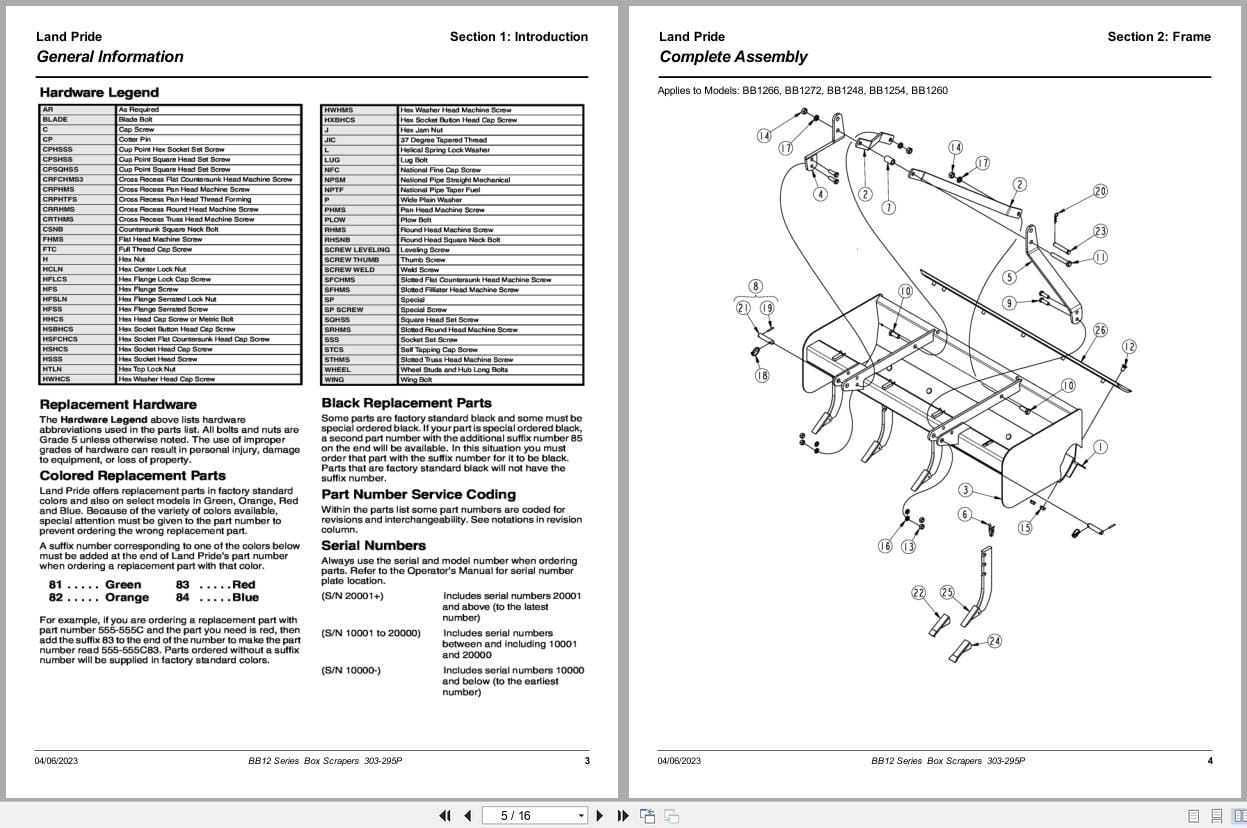 Land Pride Box Scrapers BB12 Parts Manual 303 295P (2)