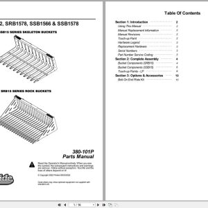 Land Pride Buckets SRB1566 to SSB1578 Parts Manual 380 101P (1)