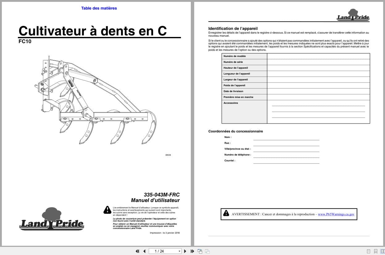 Land Pride C Tine Field Cultivator FC10 Operator Manual 335 043M FRC FR (1)