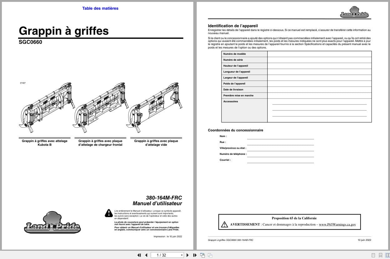 Land Pride Claw Grapple SGC0660 Operator Manual 380 164M FRC FR (1)