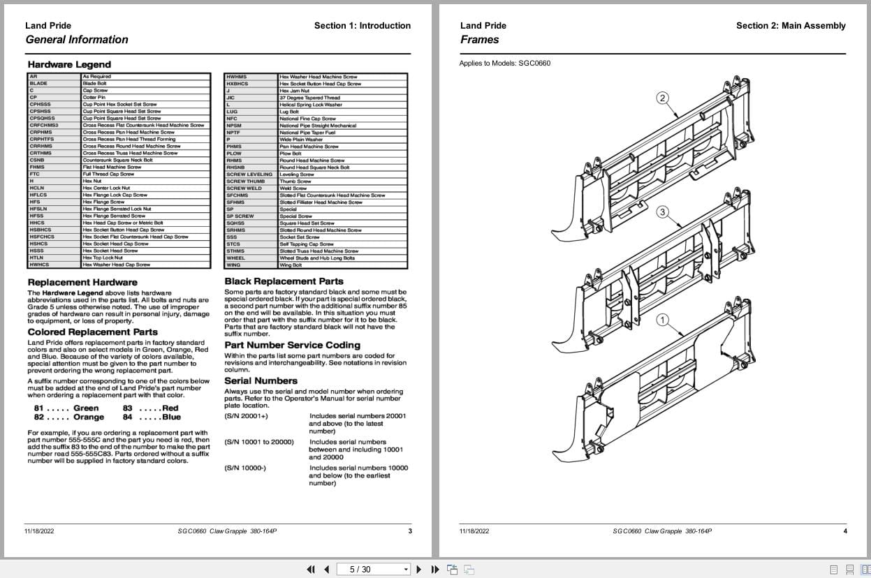 Land Pride Claw Grapple SGC0660 Parts Manual 380 164P (2)