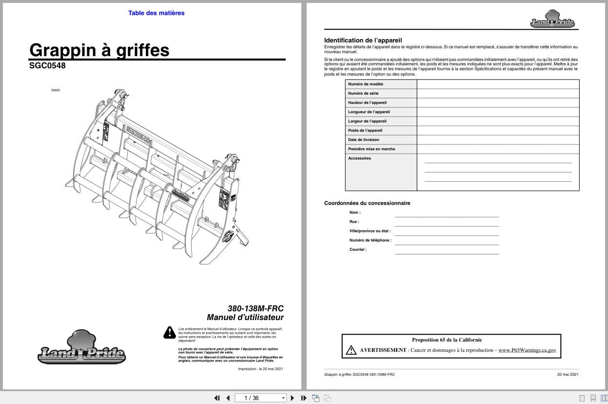 Land Pride Claw Grapples SGC0548 Operator Manual 380 138M FRC FR (1)