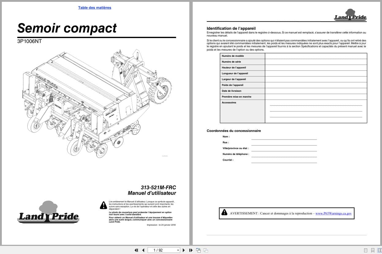 Land Pride Compact Drills 3P1006NT Operator Manual 313 521M FRC FR (1)