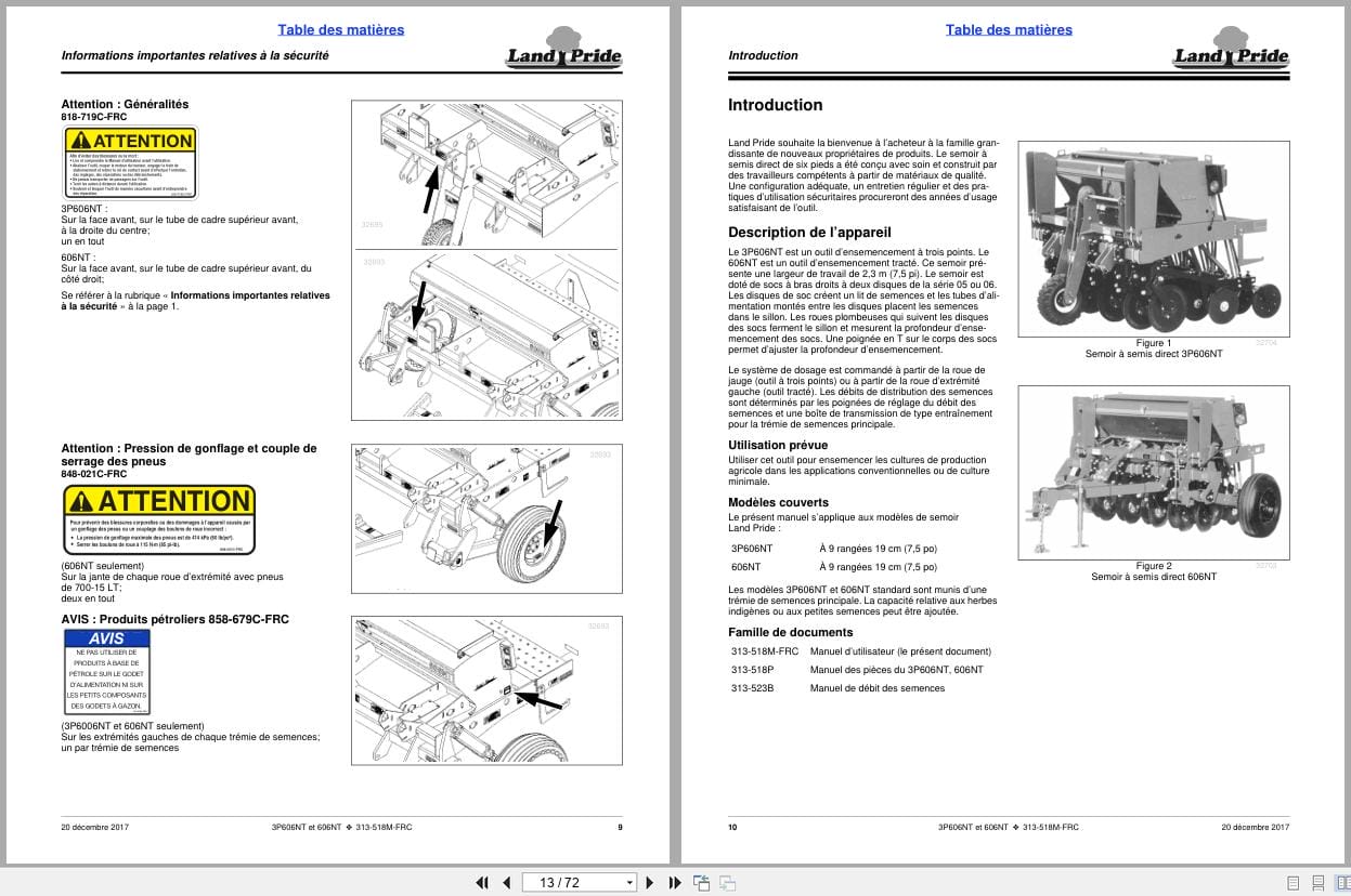 Land Pride Compact Drills 3P606NT 606NT Operator Manual 313 518M FRC FR (2)