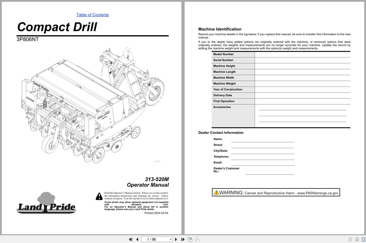 Land Pride Compact Drills 3P806NT Operator Manual 313 520M (1)