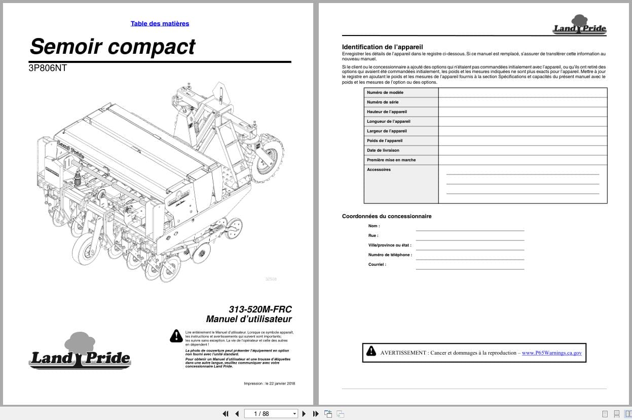 Land Pride Compact Drills 3P806NT Operator Manual 313 520M FRC FR (1)