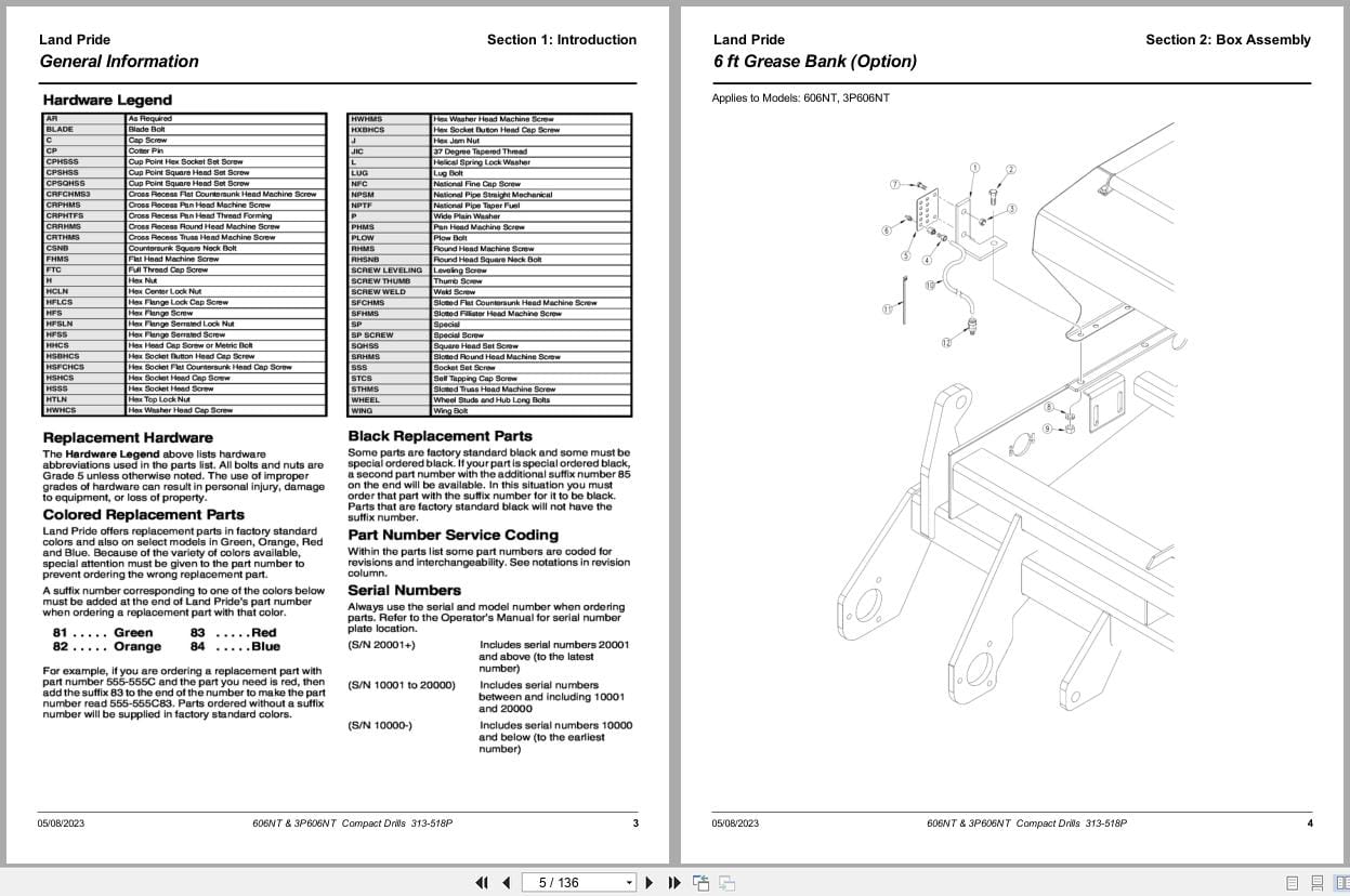 Land Pride Compact Drills 606NT 3P606NT Parts Manual 313 518P (2)