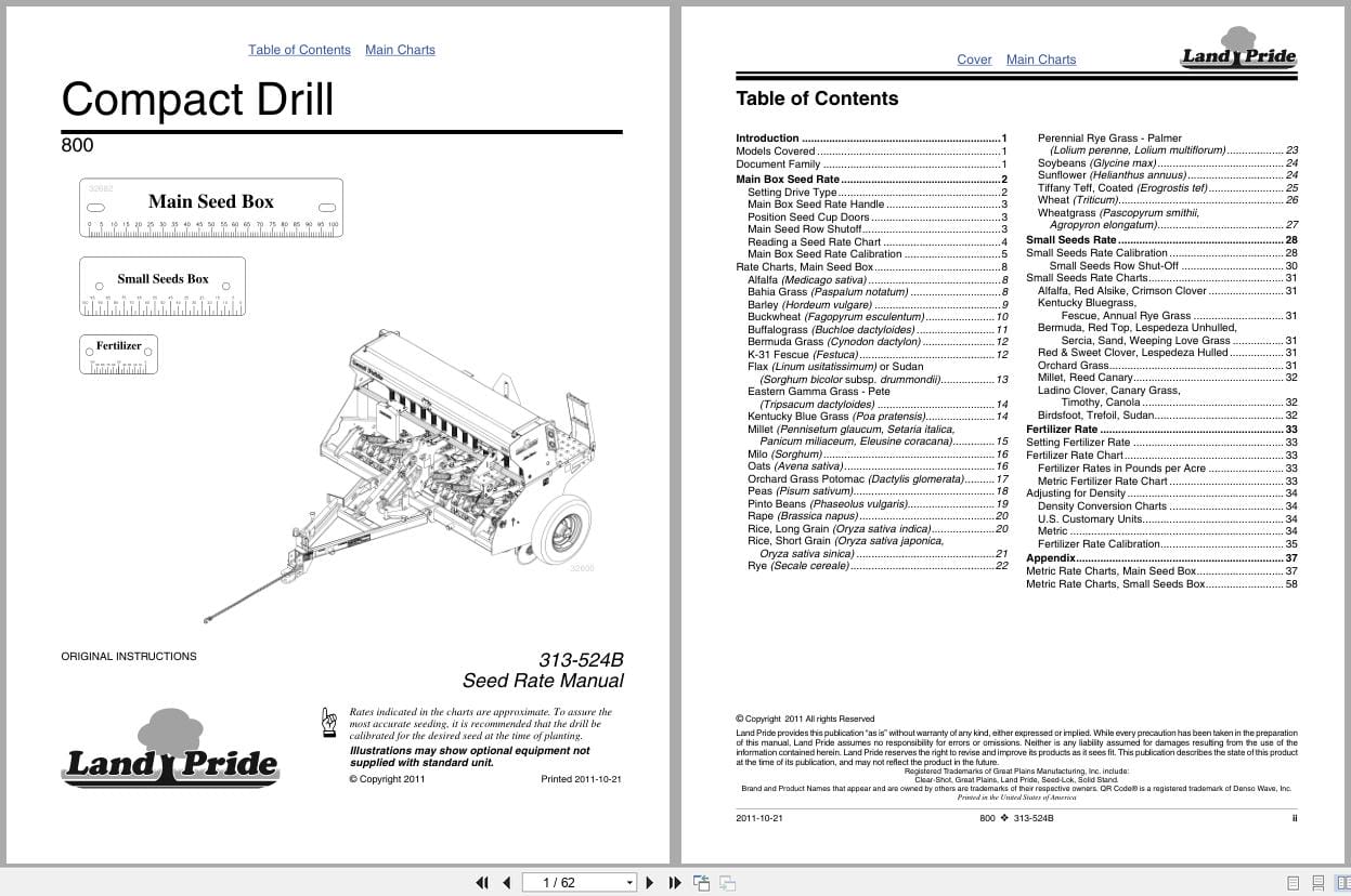 Land Pride Compact Drills 800 Seed Rate Manual 313 524B (1)