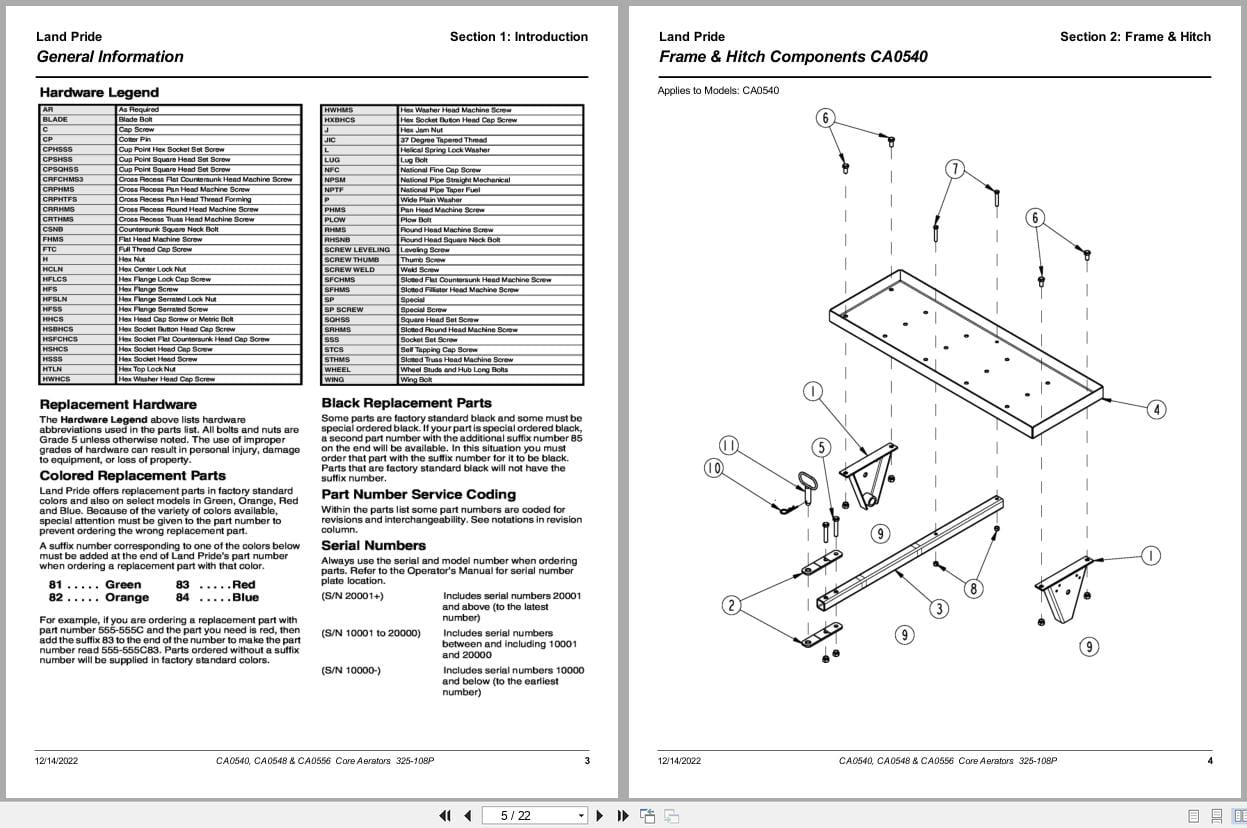 Land Pride Core Aerators CA0540 CA0548 CA0556 Parts Manual 325 108P (2)