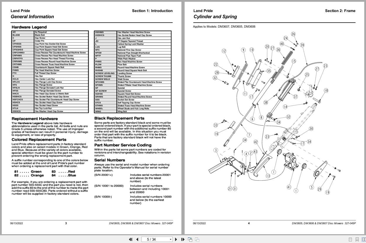Land Pride Disc Mower DM3605 DM3606 DM3607 Parts Manual 327 045P (2)