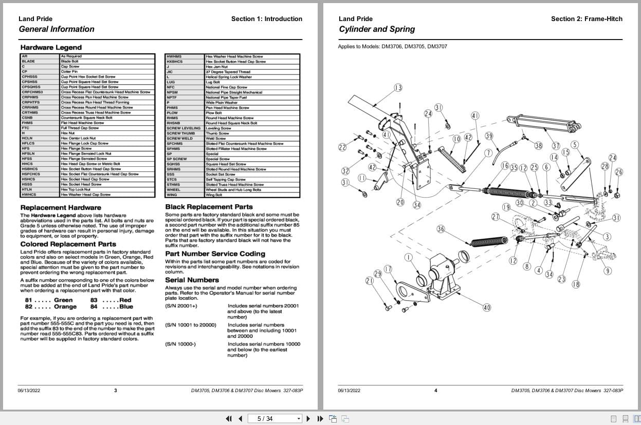 Land Pride Disc Mower DM3705 DM3706 DM3707 Parts Manual 327 083P (2)
