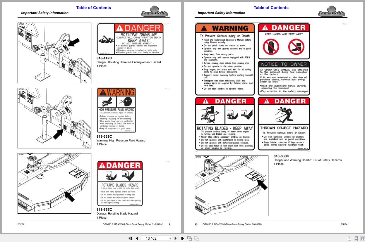 Land Pride Ditch Bank Rotary Cutters DB2660 DBM2660 Operation Manual 316 317M (2)