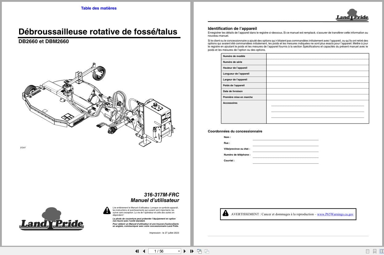 Land Pride Ditch Bank Rotary Cutters DB2660 DBM2660 Operator Manual 316 317M FRC FR (1)