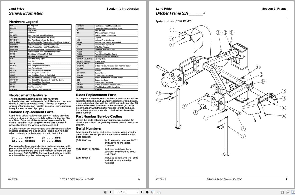 Land Pride Ditcher DT55 DTM55 Parts Manual 324 053P (2)
