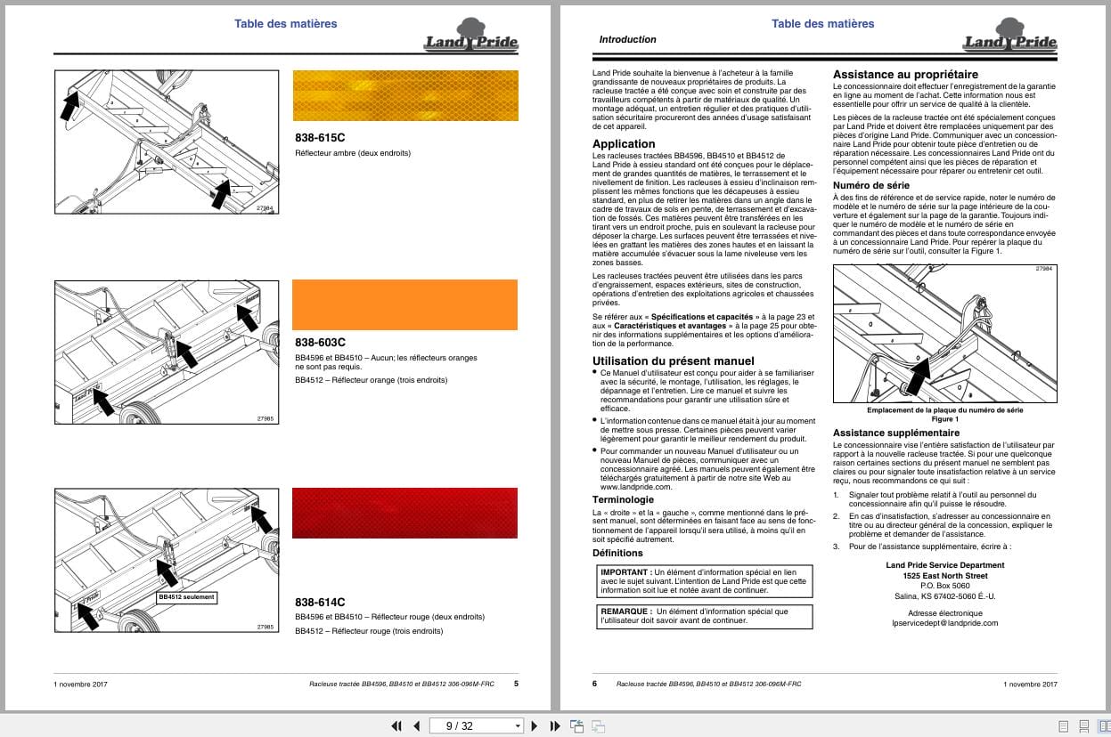 Land Pride Drag Scrapers BB4596 BB4510 BB4512 Operator Manual 306 096M FRC FR (2)