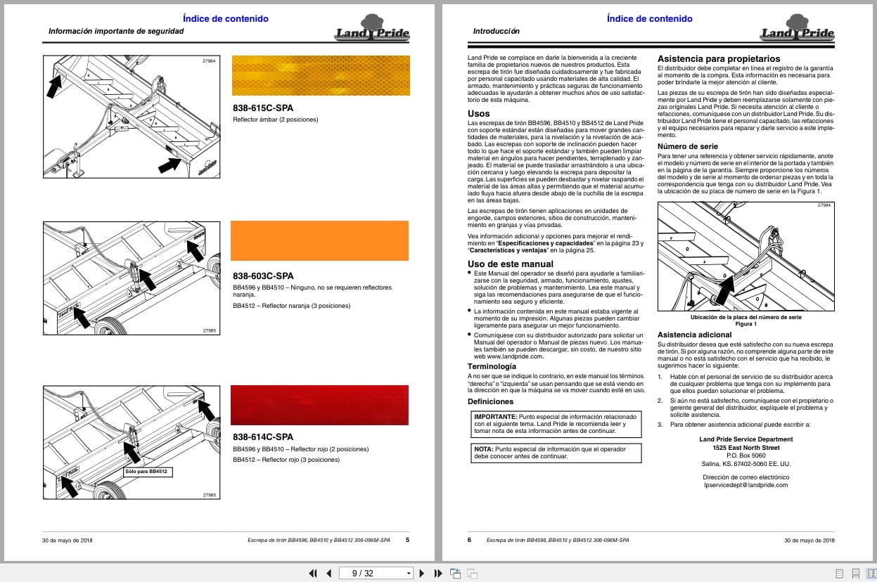 Land Pride Drag Scrapers BB4596 BB4510 BB4512 Operator Manual 306 096M SPA ES (2)