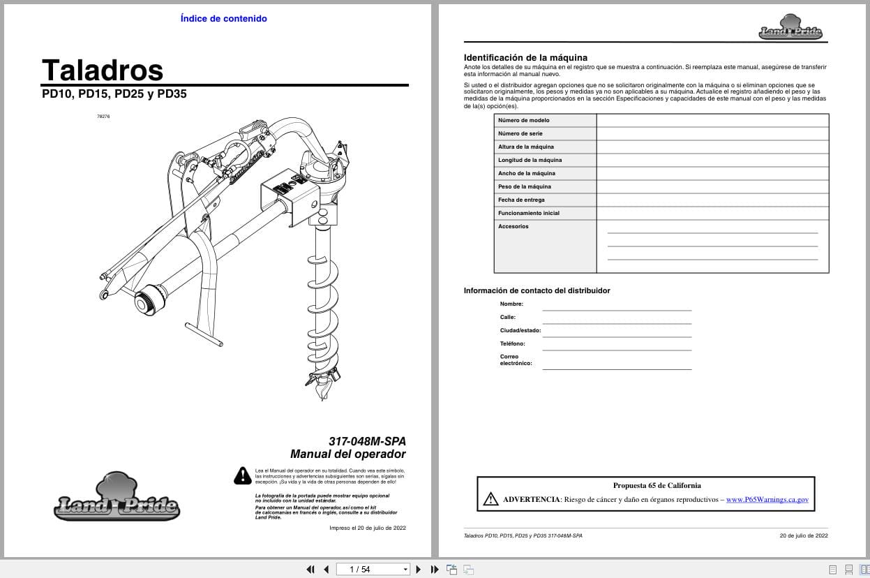 Land Pride Drills PD10 PD15 PD25 PD35 Operator Manual 317 048M SPA ES (1)