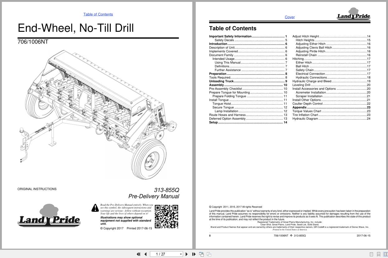 Land Pride End Wheel No Till Drill 706NT 1006NT Pre Delivery Manual 313 855Q (1)