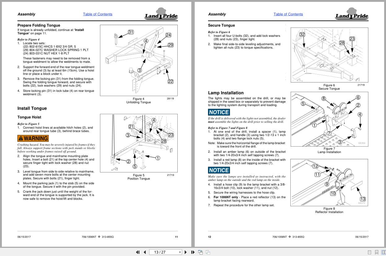 Land Pride End Wheel No Till Drill 706NT 1006NT Pre Delivery Manual 313 855Q (2)