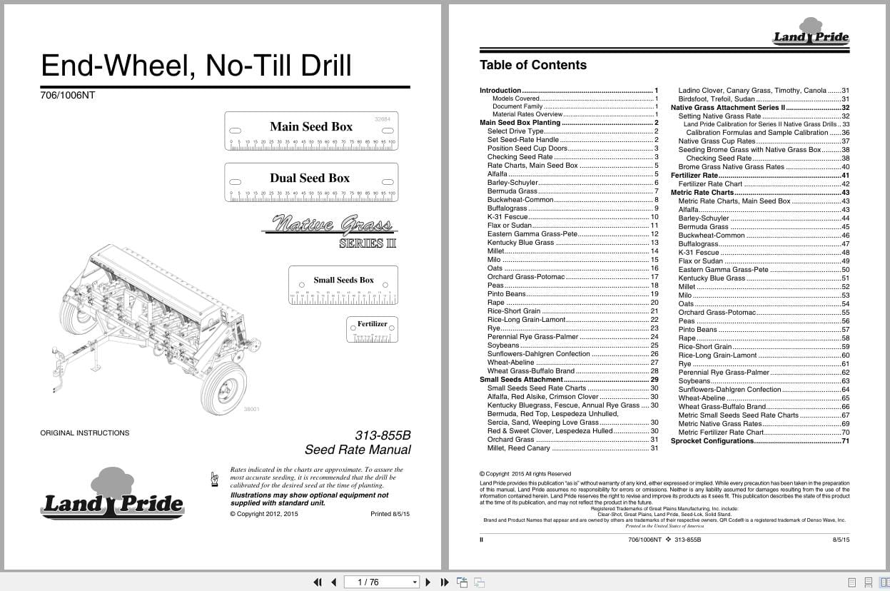 Land Pride End Wheel No Till Drill 706NT 1006NT Seed Rate Manual 313 855B (1)