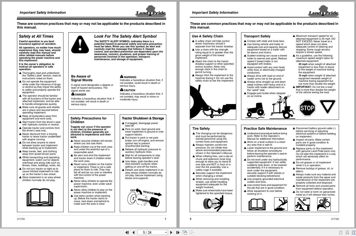 Land Pride Fixed Bar Box Scrapers BB0548 BB0554 Operation Manual 303 187M (2)