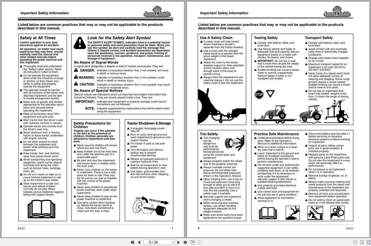 Land Pride Fixed Bar Box Scrapers BB1560 to BB2596 Operation Manual 303 082M (2)
