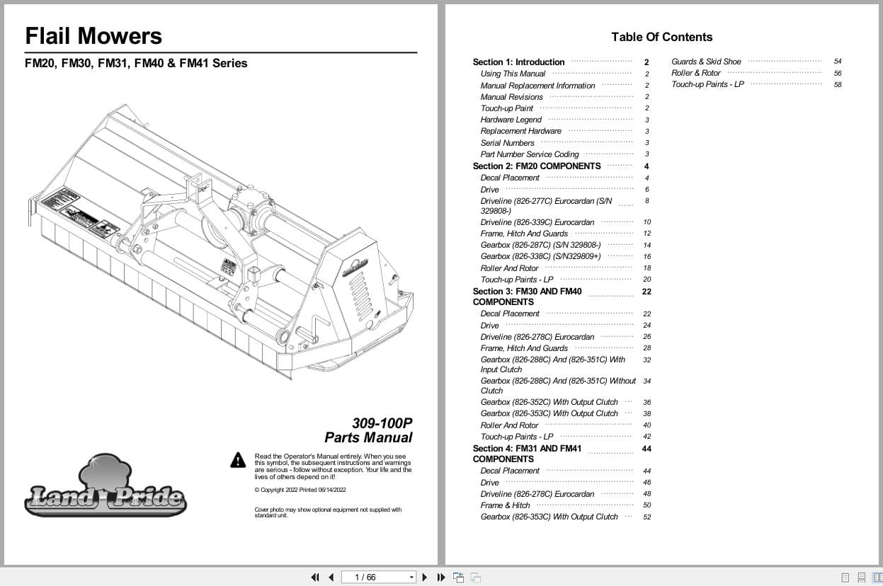 Land Pride Flail Mower FM20 FM30 FM31 FM40 FM41 Series Parts Manual 309 100P (1)