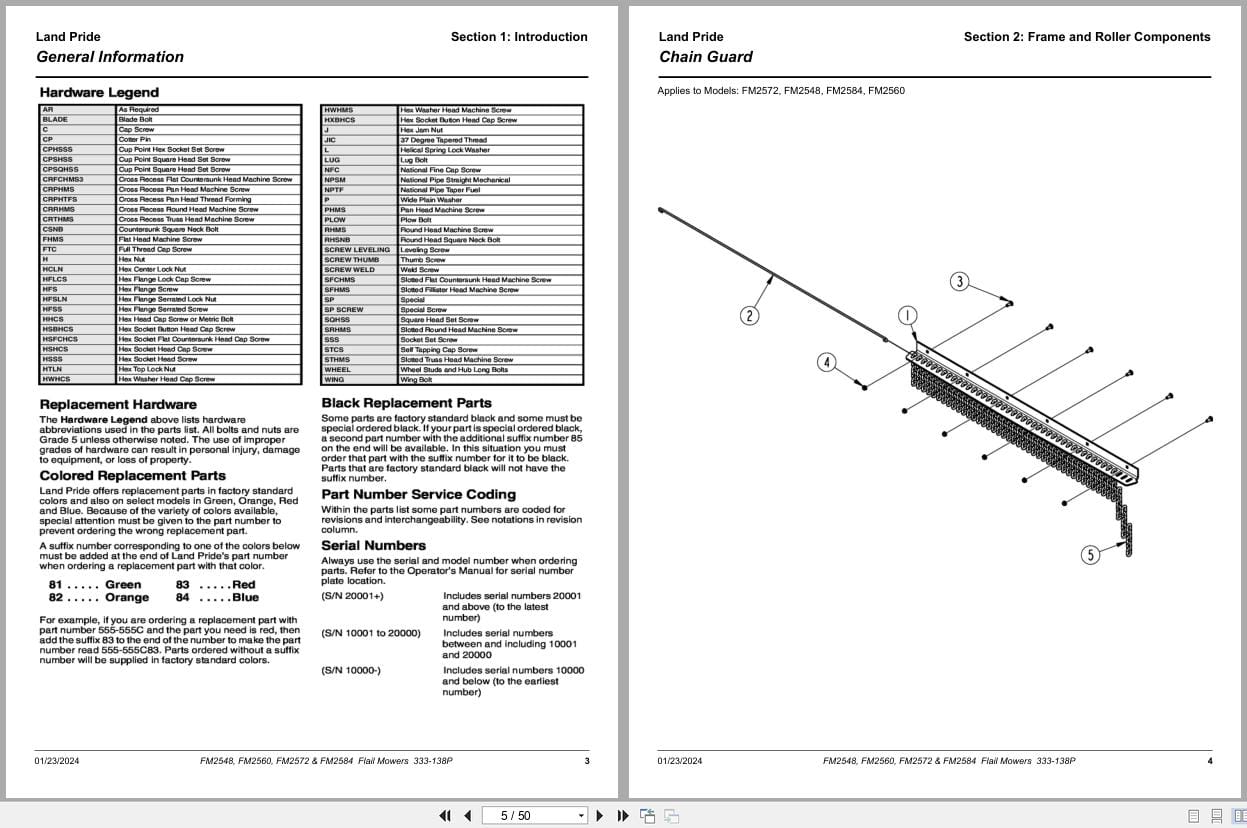 Land Pride Flail Mower FM2548 FM2560 FM2572 FM2584 Parts Manual 333 138P (2)