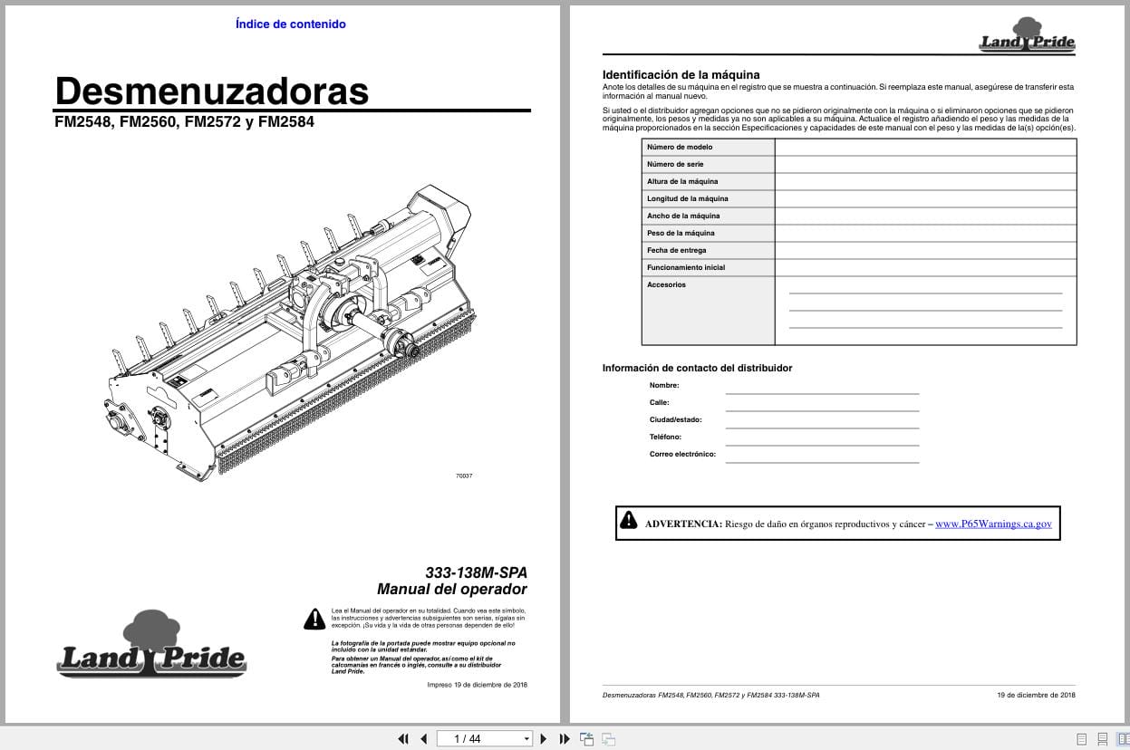 Land Pride Flail Mower FM2548 to FM2584 Operator Manual 333 138M SPA ES (1)