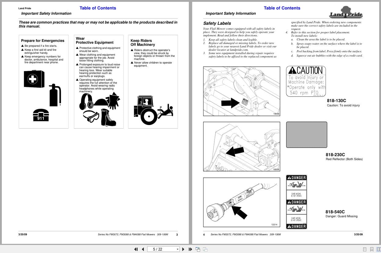 Land Pride Flail Mower FM3072 FM3088 FM4088 Series Operator Manual 309 106M (2)