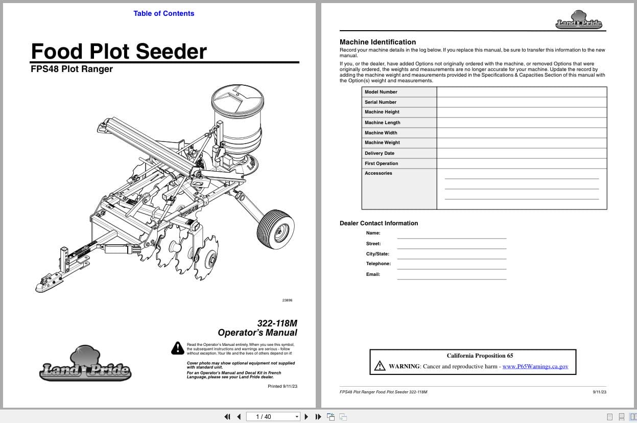 Land Pride Food Plot Seeder FPS48 Operation Manual 322 118M (1)
