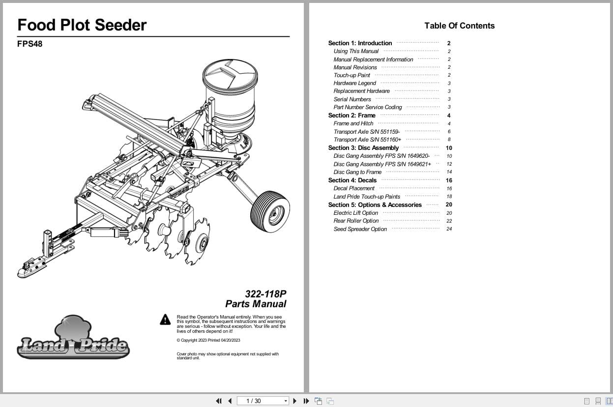 Land Pride Food Plot Seeder FPS48 Parts Manual 322 118P (1)