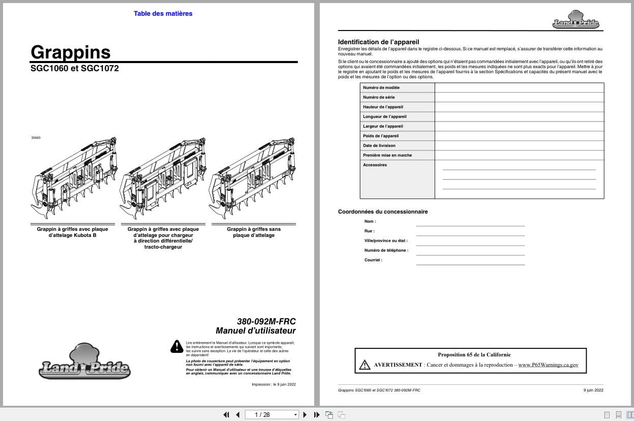 Land Pride Grapples SGC1060 SGC1072 Operator Manual 380 092M FRC FR (1)