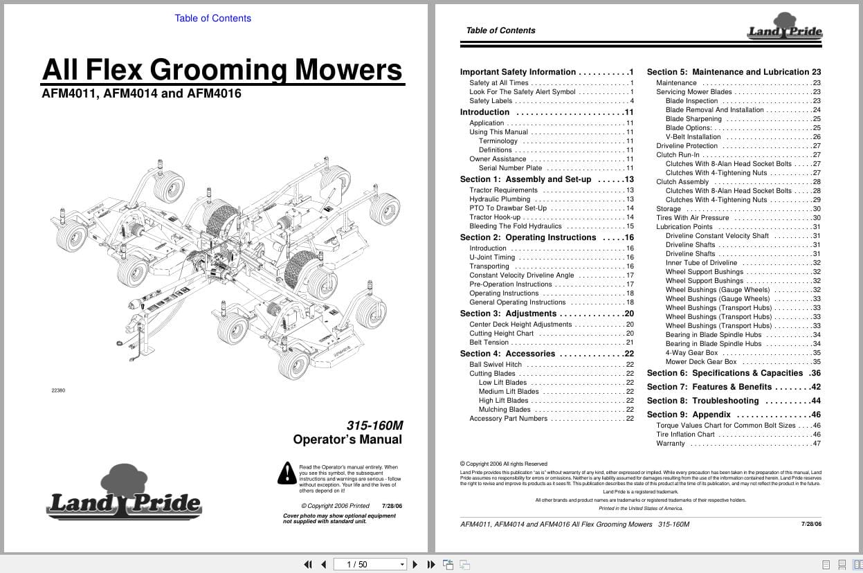 Land Pride Grooming Mowers AFM4011 to AFM4016 Operator Manual 315 160M (1)