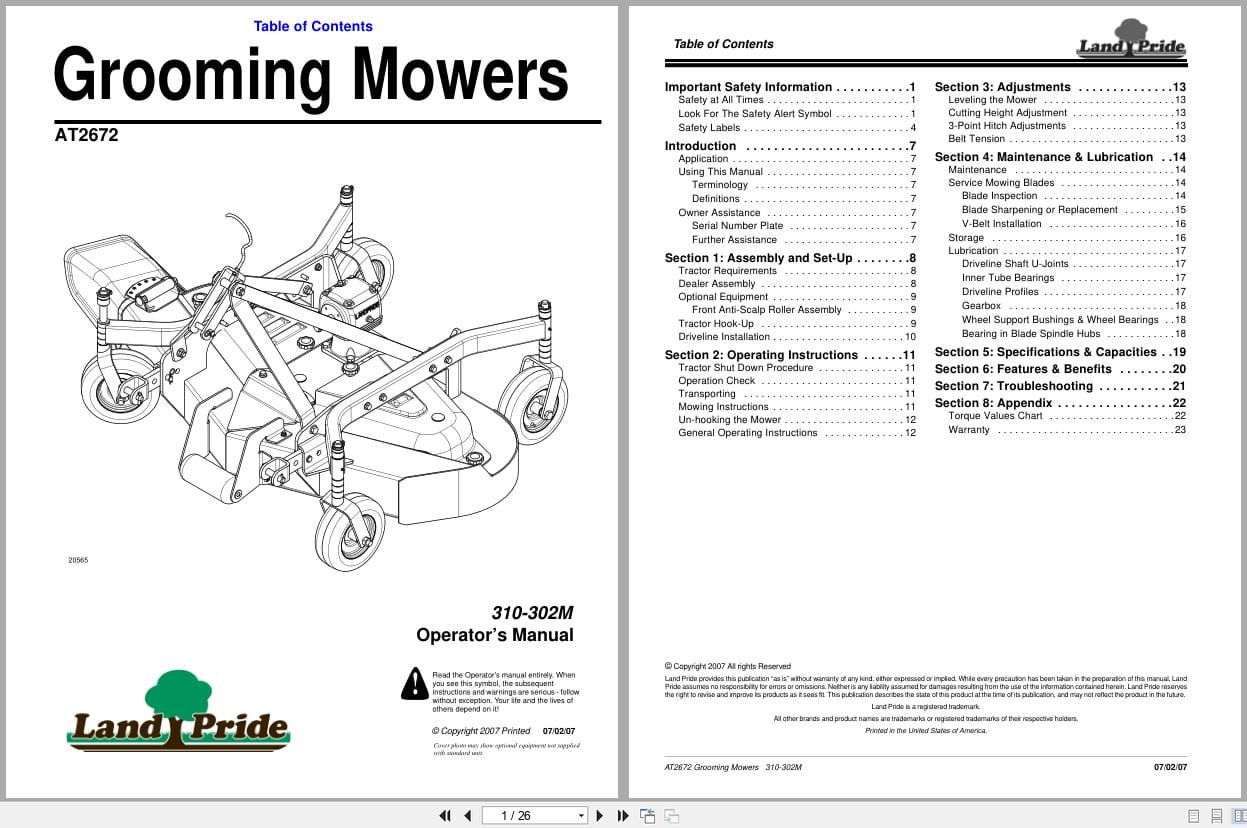 Land Pride Grooming Mowers AT2672 Operation Manual 310 302M (1)