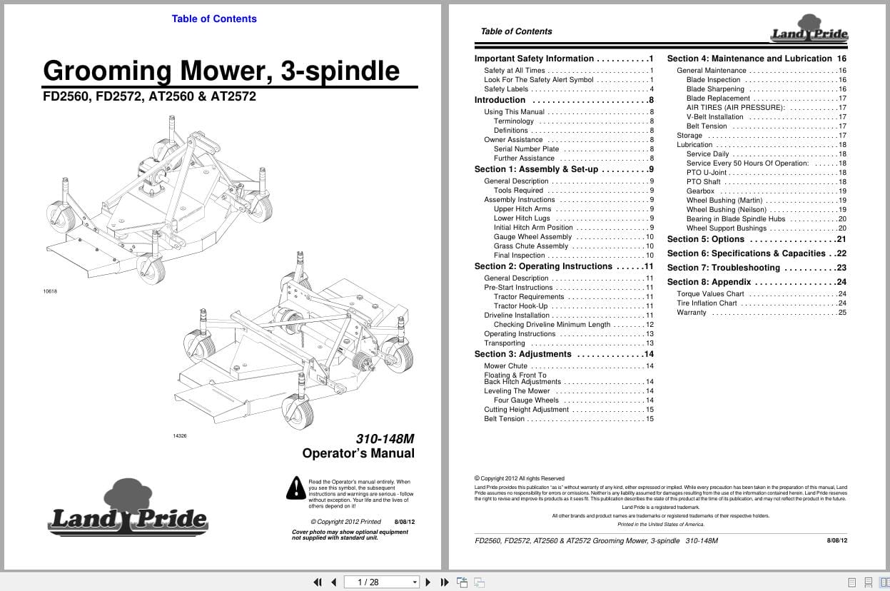 Land Pride Grooming Mowers FD2560 to AT2572 Operator Manual 310 148M (1)