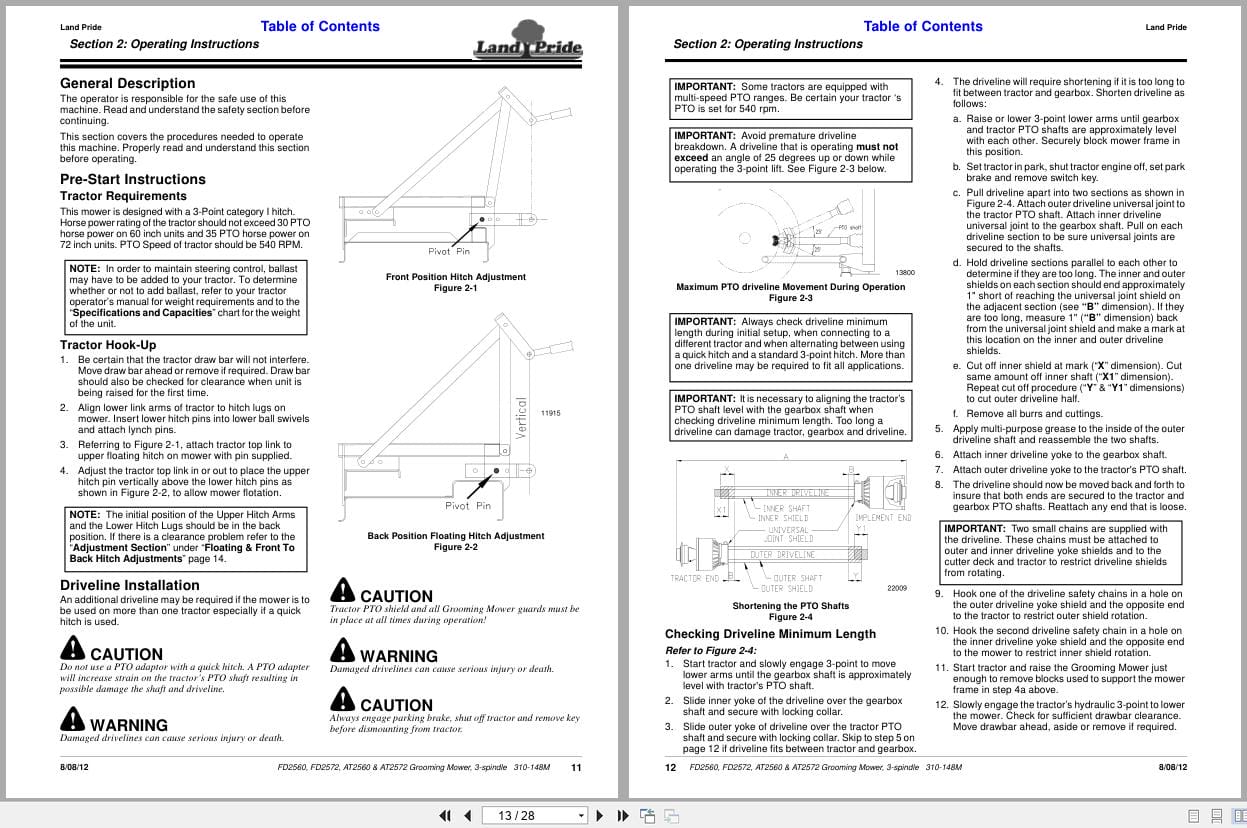 Land Pride Grooming Mowers FD2560 to AT2572 Operator Manual 310 148M (2)