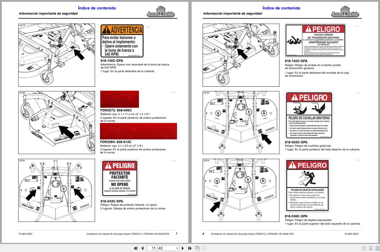 Land Pride Grooming Mowers FDR2572 FDR2584 Operator Manual 310 262M SPA ES (2)
