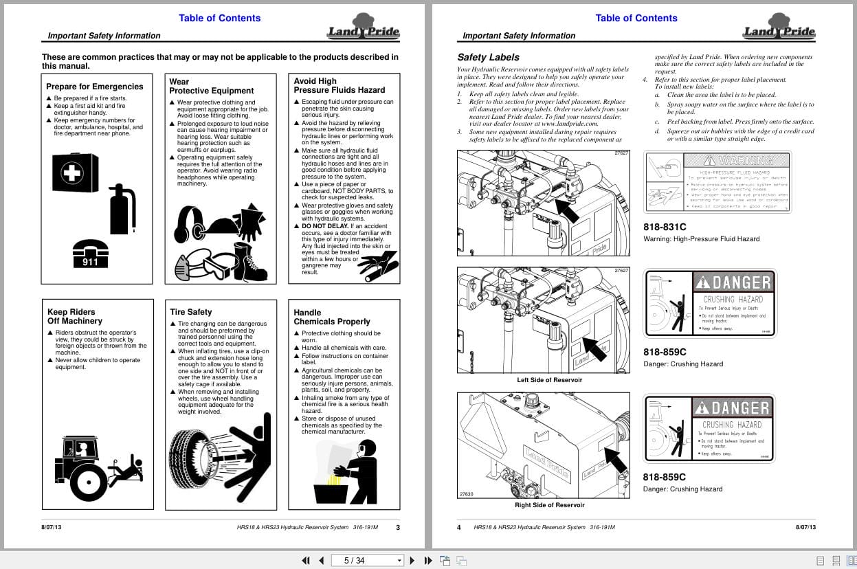 Land Pride Hydraulic Reservoir System HRS18 HRS23 Operation Manual 316 191M (2)