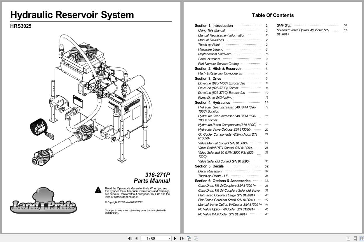 Land Pride Hydraulic Reservoir System HRS3025 Parts Manual 316 271P (1)