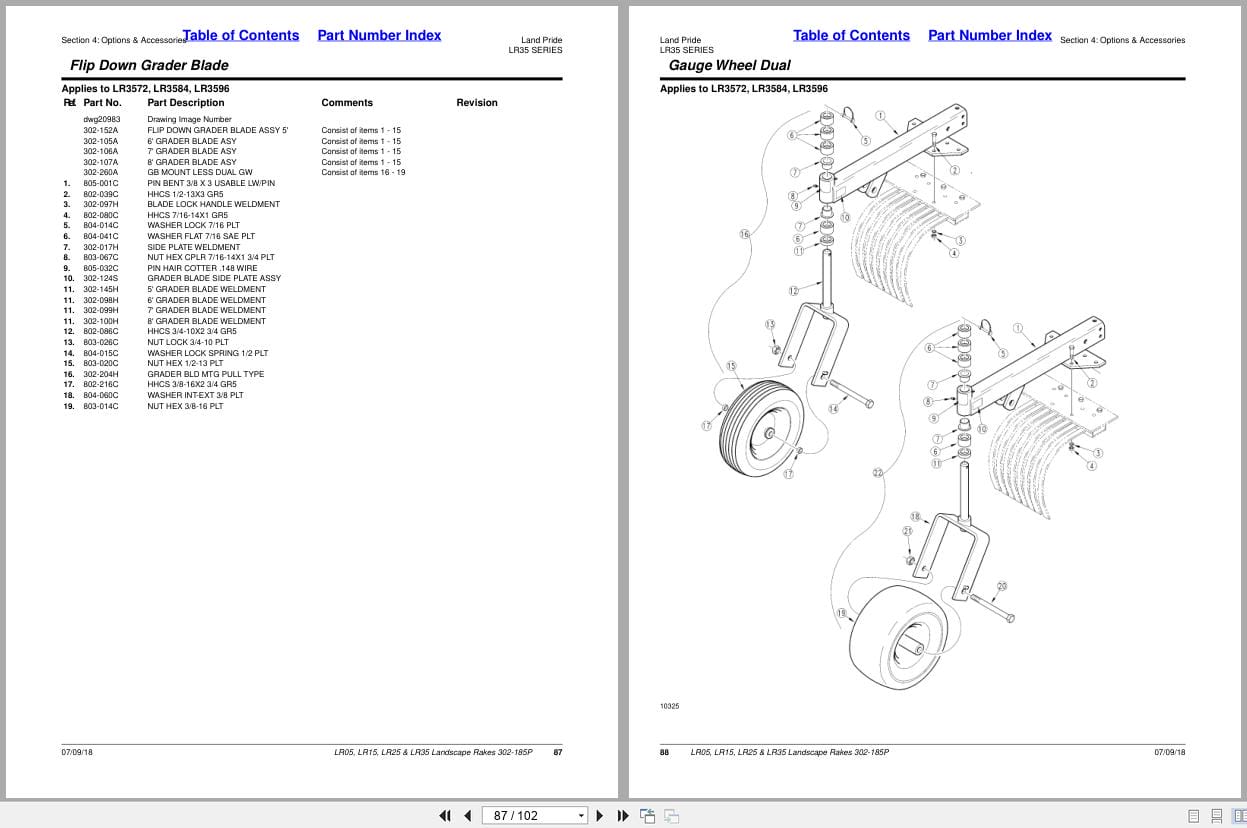 Land Pride Landscape Rakes LR05 LR15 LR25 LR35 Parts Manual 302 185P (2)